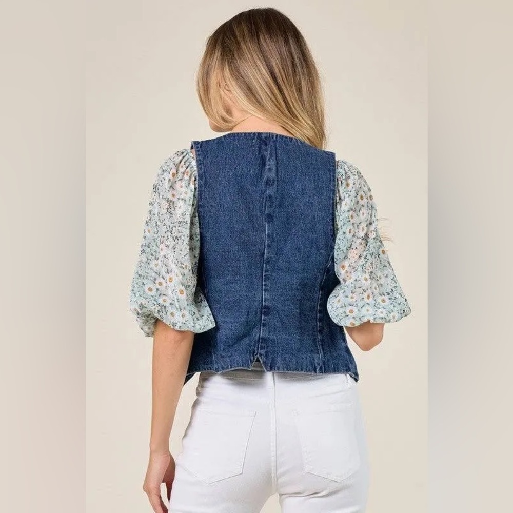 NWT WESTERN RODEO FITTED V NECK DENIM VEST WITH BUTTONS - Picture 4 of 6